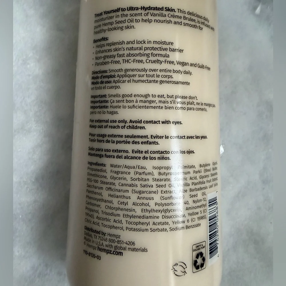 Hempz Treats Vanilla Creme Brulee Body Lotion BROKEN PUMP! Otherwise NEW